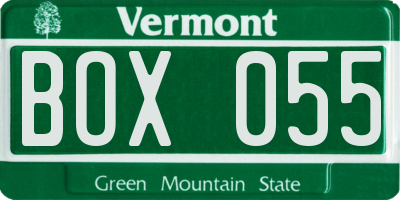 VT license plate BOX055