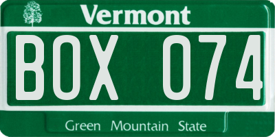 VT license plate BOX074