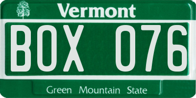 VT license plate BOX076