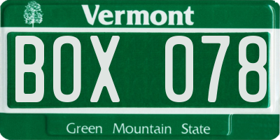 VT license plate BOX078