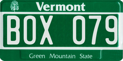 VT license plate BOX079