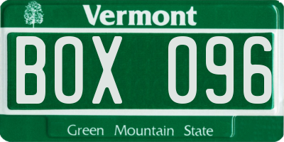 VT license plate BOX096