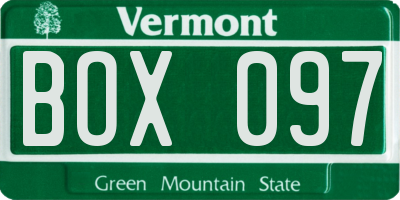 VT license plate BOX097