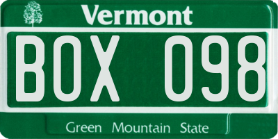 VT license plate BOX098