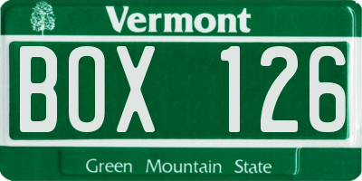 VT license plate BOX126