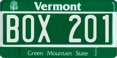VT license plate BOX201
