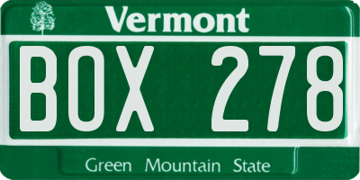 VT license plate BOX278
