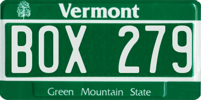 VT license plate BOX279