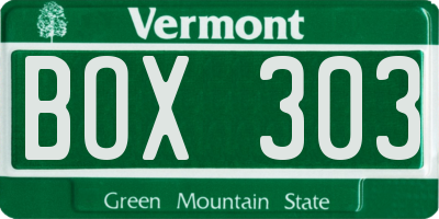 VT license plate BOX303