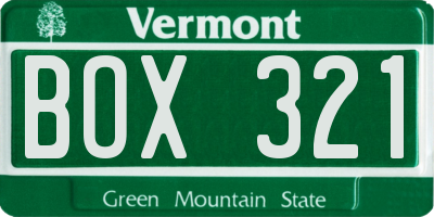 VT license plate BOX321