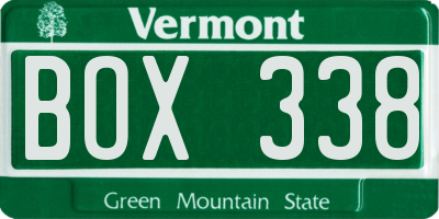 VT license plate BOX338
