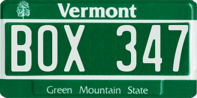 VT license plate BOX347