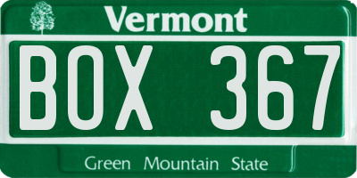 VT license plate BOX367
