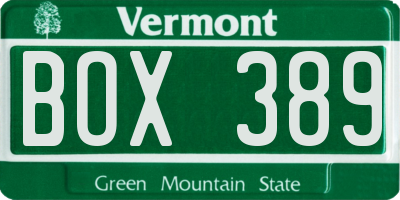 VT license plate BOX389