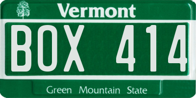 VT license plate BOX414