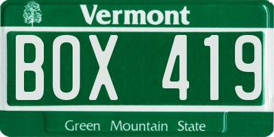 VT license plate BOX419