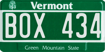 VT license plate BOX434