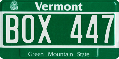 VT license plate BOX447