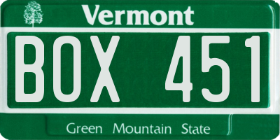 VT license plate BOX451