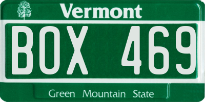 VT license plate BOX469
