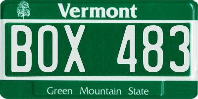 VT license plate BOX483