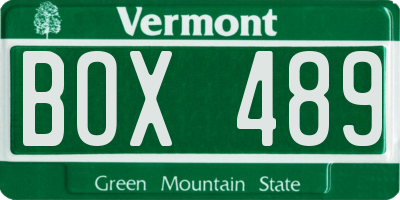 VT license plate BOX489