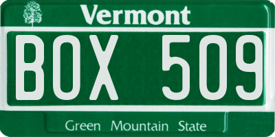 VT license plate BOX509
