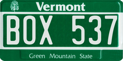 VT license plate BOX537