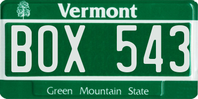 VT license plate BOX543