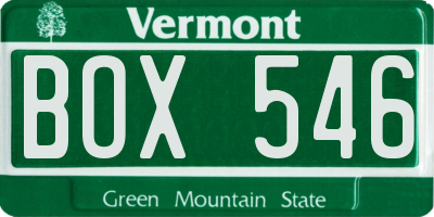 VT license plate BOX546