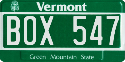 VT license plate BOX547