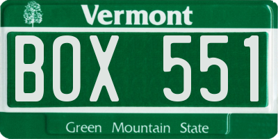 VT license plate BOX551