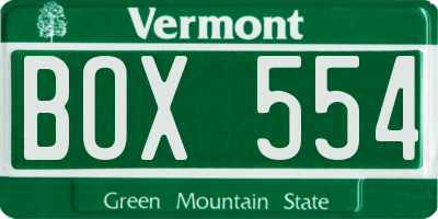 VT license plate BOX554
