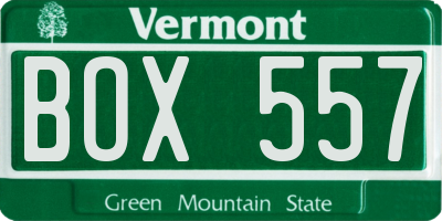 VT license plate BOX557