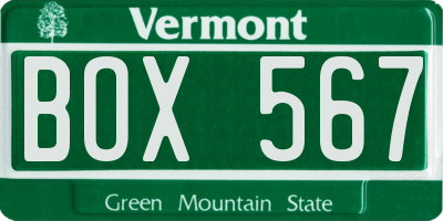 VT license plate BOX567