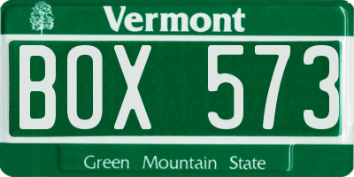 VT license plate BOX573