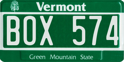 VT license plate BOX574