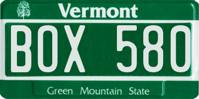 VT license plate BOX580