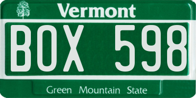 VT license plate BOX598
