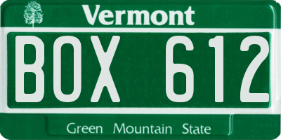 VT license plate BOX612