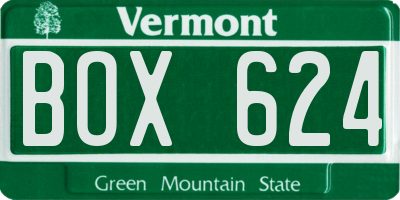 VT license plate BOX624