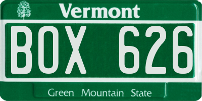 VT license plate BOX626