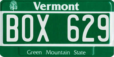 VT license plate BOX629