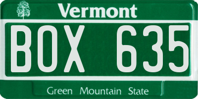 VT license plate BOX635