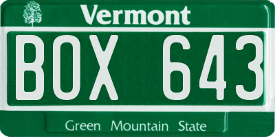 VT license plate BOX643