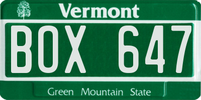 VT license plate BOX647
