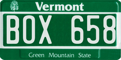 VT license plate BOX658