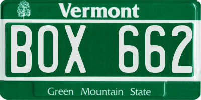VT license plate BOX662