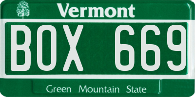 VT license plate BOX669