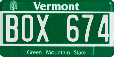 VT license plate BOX674